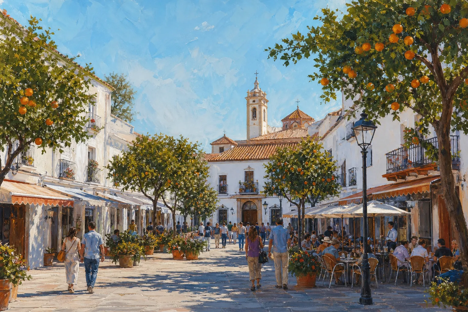 Town centre in San Pedro de Alcántara — illustration